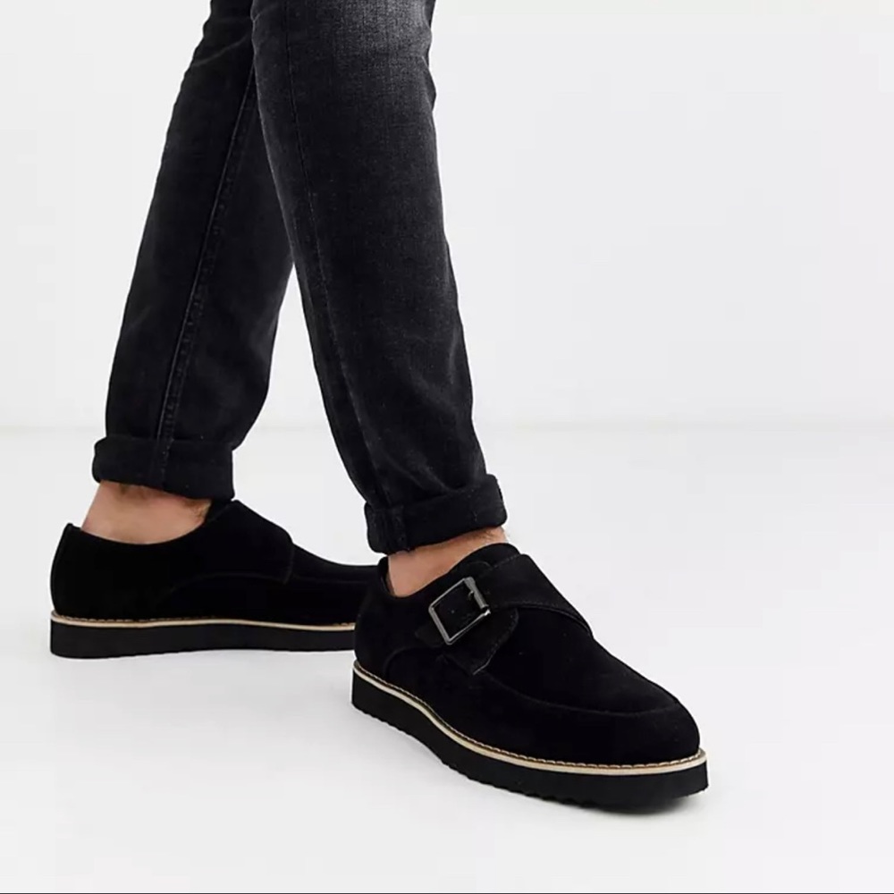 Truffle Collection Suede Monk Shoe in Black